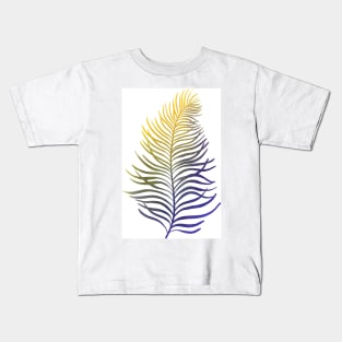 Summer tropical palm leaf watercolor print, purple yellow Kids T-Shirt